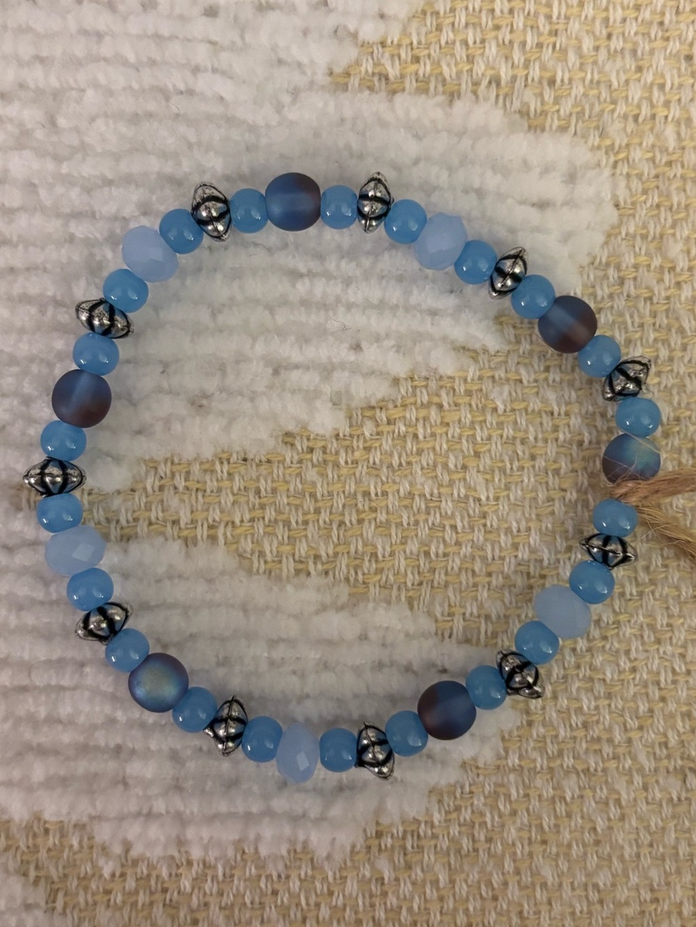 Light Blue Beaded Stretch Bracelet with Silver Accents